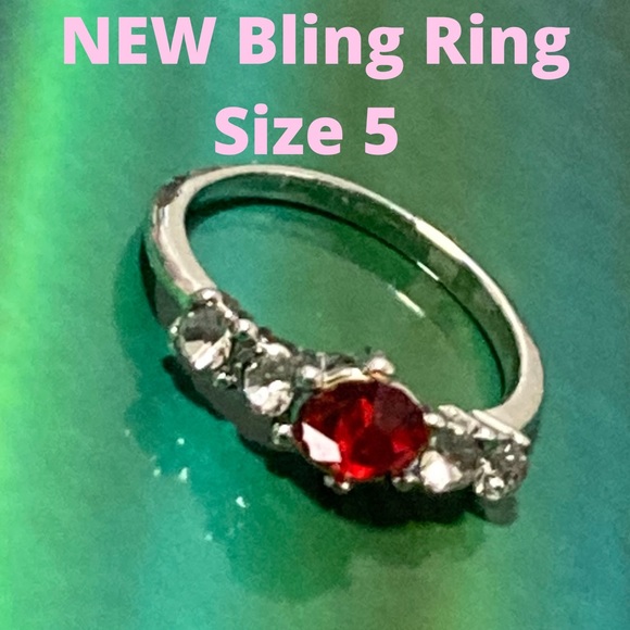 Jewelry - NEW Bling Red and Silver Rhinestone Shine Dainty Ring Sterling Silver Size 5 925